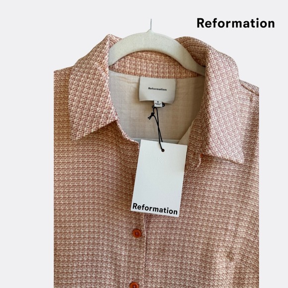 Reformation Effie Dress – Peach Check – Size 8 – NWT – Button Front Mini Dress - Picture 6 of 7